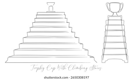 Stanley Trophy Cup With Climbing Stairs Award Winning Concept Continuous One Line Drawing	Editable Stroke