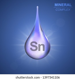 Stannum Mineral shining blue drop icon .Mineral complex background