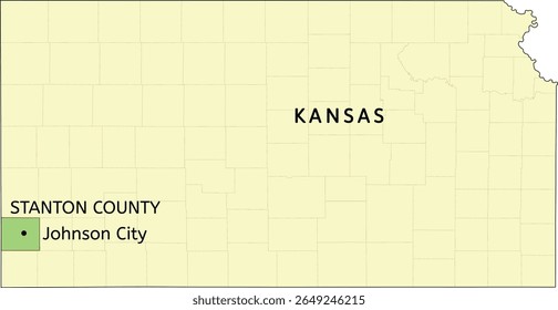 Stanton County e cidade de Johnson City localização no mapa do estado de Kansas