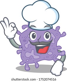 Staphylococcus aureus chef cartoon design style wearing white hat