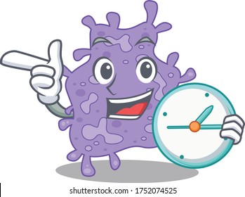 Staphylococcus aureus mascot design concept smiling with clock