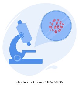 Staphylococcus bacteria under the microscope. Medical research of microbes. Biochemistry and analysis concept. Vector illustration.