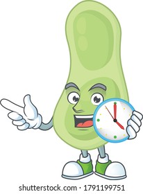 Staphylococcus pneumoniae mascot design concept holding a circle clock. Vector illustration