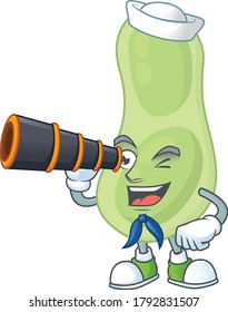 Staphylococcus pneumoniae in Sailor cartoon character style using a binocular. Vector illustration