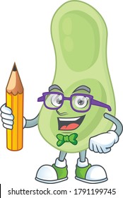 Staphylococcus pneumoniae student cartoon character studying with pencil. Vector illustration