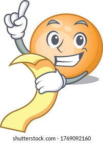 Staphylocuccus aureus mascot character design with a menu on his hand