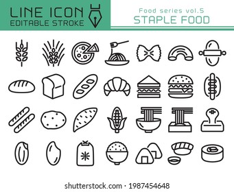 Staple Food Vector Icon Set.  Editable Line Stroke.