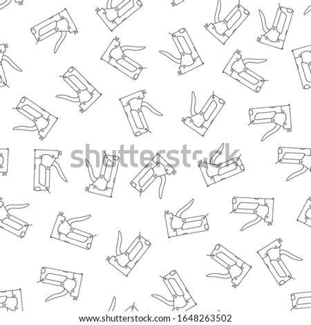Staple gun icon. Vector seamless pattern with hand drawn isolated construction materials on white color. Pattern on the theme of building. Background for use in design, packing, fabric