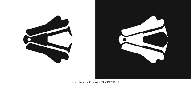 Staple remover flat icon for web. Simple anti stapler sign web icon silhouette with invert color. Staple remover solid black icon vector design. Staples remover symbol cartoon clipart. Office supplies