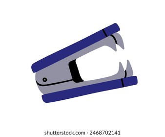 Staple remover, office tool. Metal extractor, stapler with curved jaws. Stationery, extracting accessory. Flat graphic vector illustration isolated on white background