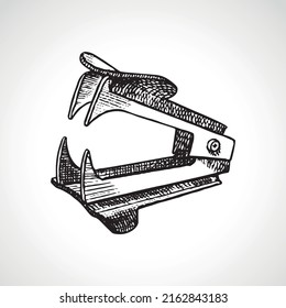 Staple remover stationery equipment for office papers. Isolated icon of anti stapler for removing staples from office documents. Vector sketch illustration isolated on white