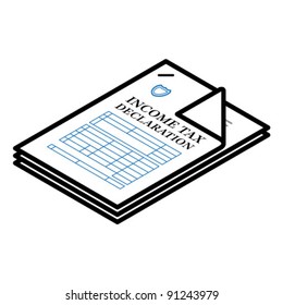 A stapled document - income tax declaration form.