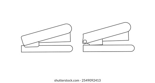 Grampeador é um dispositivo para prender folhas de papel. Desenho de um grampeador. Gráficos vetoriais