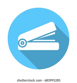 Stapler flat icon. Round colorful button, Stationery circular vector sign with long shadow effect. Flat style design