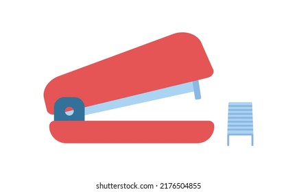 Stapler flat icon for web. Simple stapler flat sign vector design. Minimalist stapler and staples web icon isolated on white background. Red stapler logo clipart. School supplies symbol icon