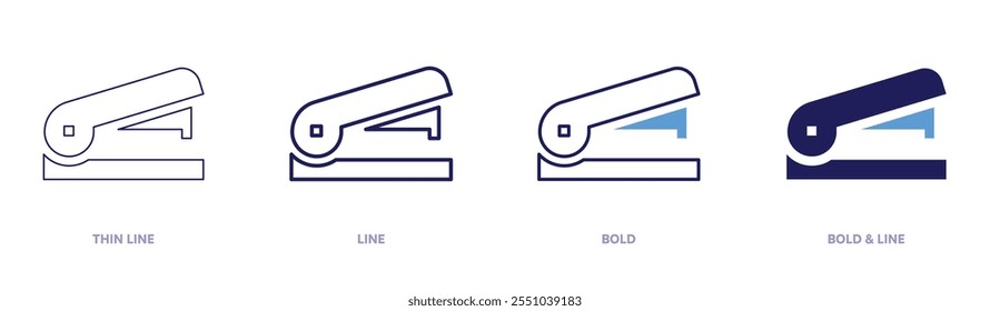Stapler icon in 4 different styles. Thin Line, Line, Bold, and Bold Line. Duotone style. Editable stroke.
