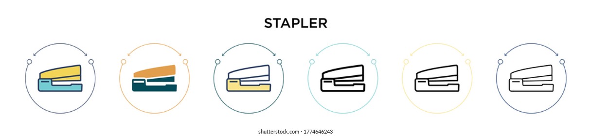 Stapler icon in filled, thin line, outline and stroke style. Vector illustration of two colored and black stapler vector icons designs can be used for mobile, ui, web