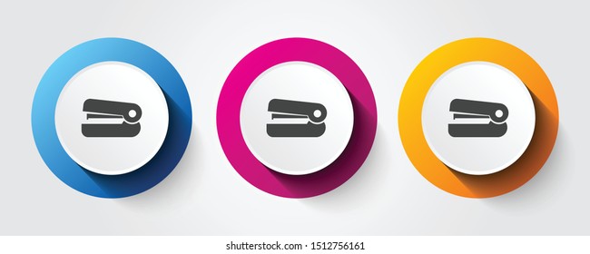 Stapler icon on three colorful buttons.