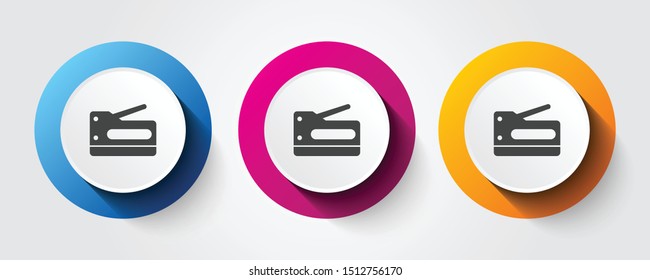 Stapler icon on three colorful buttons.
