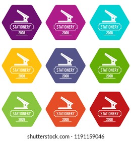 Stapler icons 9 set coloful isolated on white for web
