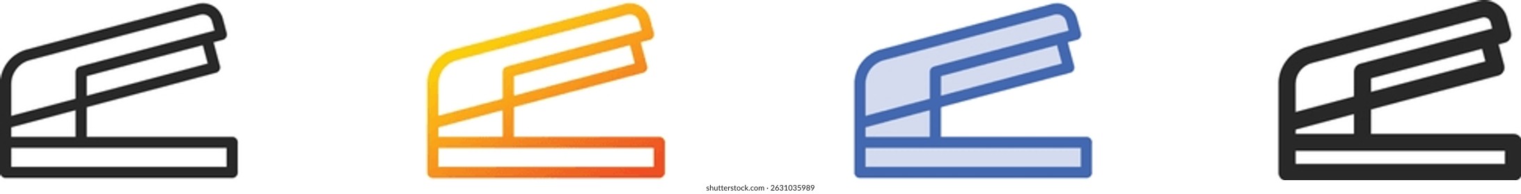 ícone de grampeador.Linear fino, gradiente, traçado azul e design de estilo negrito isolado no plano de fundo branco