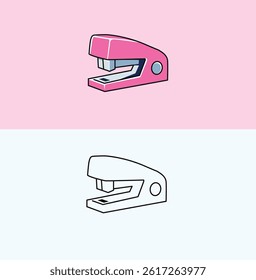 Stapler Illustration with Counterpart Black and White Outline Design