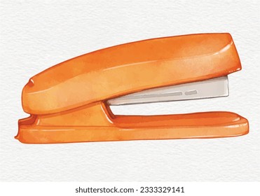 Stapler isolated illustration. hand drawn Watercolor Orange office stapler for stapling paper. Stapling equipment for work or education.