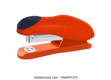Stapler isolated on white background. Red office stapler for stapling paper. Stationery device icon for web and applications. Stapling equipment for work or education. Stock vector illustration