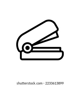 Stapler line icon. The documents, paper fastening, office tools, office equipment, stationery, paperclips. Office concept. Vector black line icon on a white background.