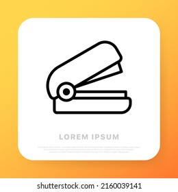 Stapler line icon. Office, document, fasten, paper clip, staple, work, employee, sheet of paper, report, file, folder. Stationery concept. Vector line icon for Business and Advertising.