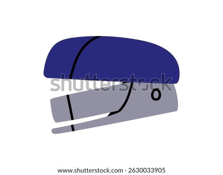 Stapler, office stationery tool. Paper stapling accessory, metal clips for school, work. Small equipment, stationary, supply. Flat vector illustration isolated on white background