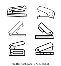 Stapler outline icon set for office stationery document and business tool design.
