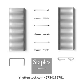 Stapler pin mockup set. Vector illustration on white background. Can be use for your design, presentation, promo, adv. EPS10.