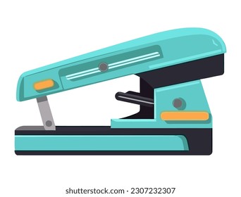 Stapler punching hole in paper on desk icon isolated