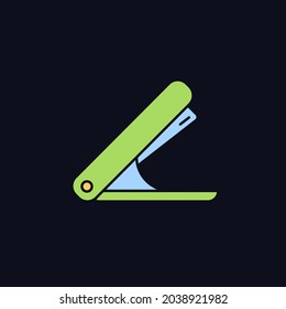 Stapler RGB color icon for dark theme. Mechanical tool for joining document pages together. School accessory. Isolated vector illustration on night mode background. Simple filled line drawing on black