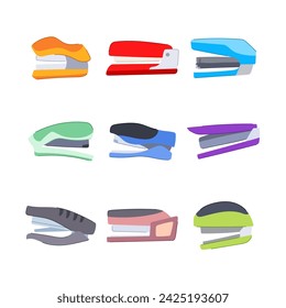 stapler set cartoon. isometric clipstationery, pen red, drawing supplies stapler sign. isolated symbol vector illustration