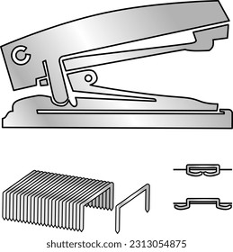 stapler and staples and staple attachment options vector illustration