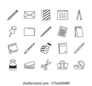 stapler and stationary icon set over white background, line style, vector illustration