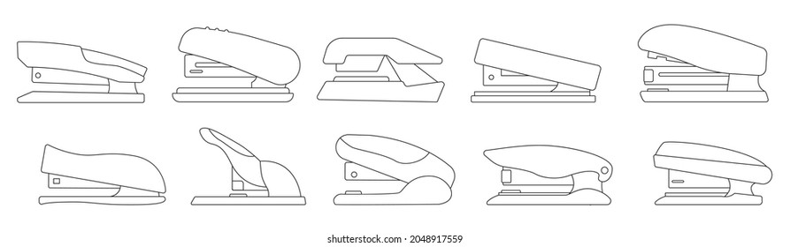 Stapler vector outline set icon. Isolated outline set icon stapling equipment. Vector illustration stapler on white background.