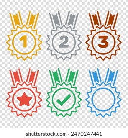 star 1st 2nd 3rd place medals, flat vector icons set