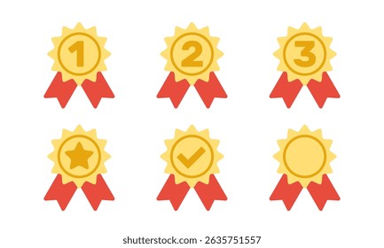 star 1st 2nd 3rd place awards, yellow red flat solid vector set