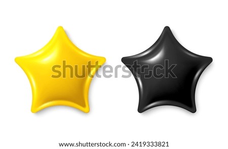 Star 3d balloons. Party balloons event design decoration. Helium balloon for party decorations wedding, birthday, anniversary. Shine golden 3d star balloon. Vector illustration