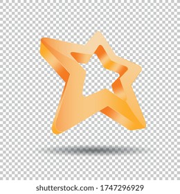 star 3D logo, Glossy orange 3D trophy star icon. Symbol of leadership or rating on checked transparent background. Vector illustration. Eps 10 vector file.