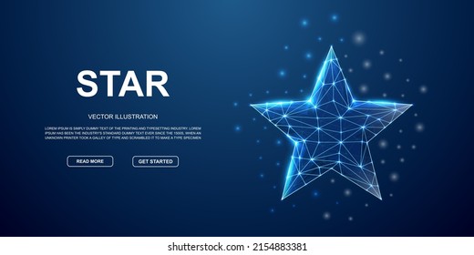 Star 3d low poly symbol with connected dots for landing page. Rating, achievement design illustration concept. Polygonal Feedback illustration