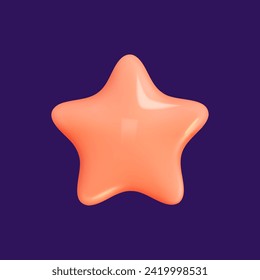 Star 3D Review Plastik Vektorgrafik Rendering. Stern für Feedback und Rang. 3D-Cartoon-Spielelement. Form für App und Spieldesign. Vektorgrafik.