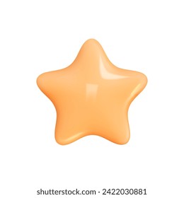 Star 3D Review plastic vector render. Star for feedback and rank. 3d cartoon game element. Shape for app and game design. Vector illustration.