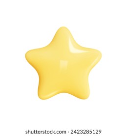 Star 3D Review plastic vector render. Star for feedback and rank. 3d cartoon game element. Shape for app and game design. Vector illustration.