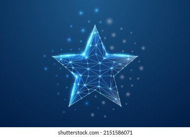 Star 3d symbol in blue low poly style. Rating, achievement design concept vector illustration. Feedback polygonal wireframe.