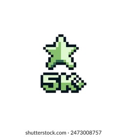 Star 5k pixel art icon, subscribers, likes, medal, stamp emblem. Best sale, certificate. Sticker design. 8-bit sprites. Isolated vector illustration. Old school computer graphic style. 