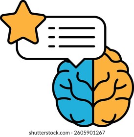 A star is above a brain with a speech bubble. The star is shining brightly and the brain is blue and orange. The speech bubble is filled with a list of things to do